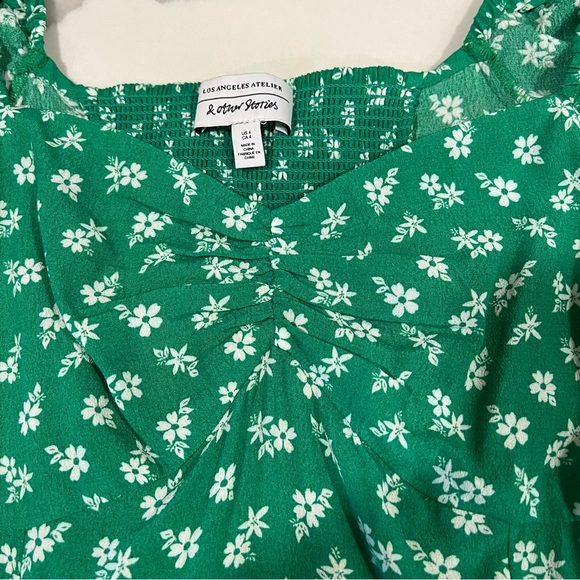 & Other Stories women's floral puff sleeve midi dress with slit green size 4 - Picture 4 of 14